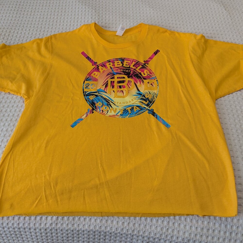 Barbells And Ponytails Crop S/S "Tropical" Tee T-Shirt L NEW